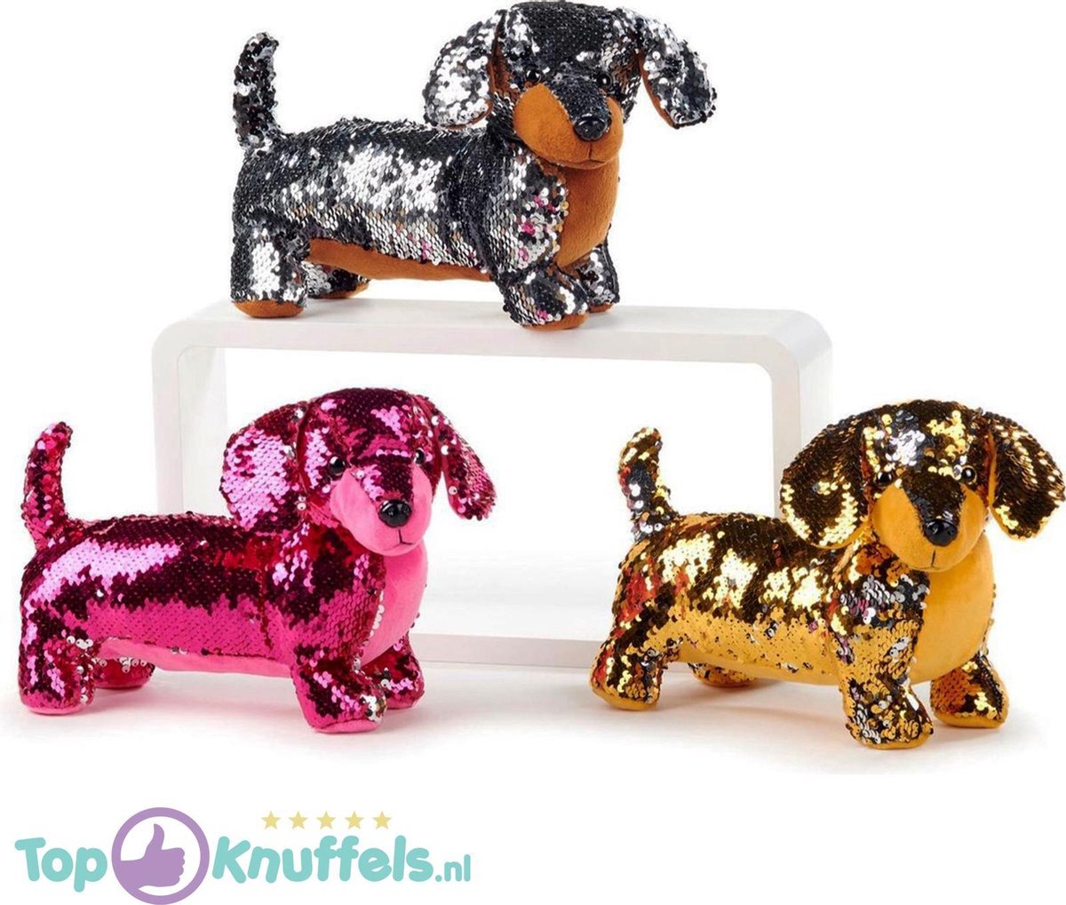 Teckel Hondje Pluche Knuffel Met Glitter Effect (Roze) 30 cm | Tekkel Dachshund Peluche Plush Toy | Knuffeldier voor kinderen | Knuffelhond, Hondje, Speelgoed hond | Extra lief en zacht!